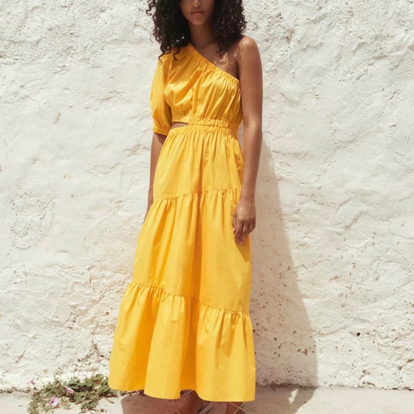 Mango Yellow One Shoulder Dress - Picture 4 of 5